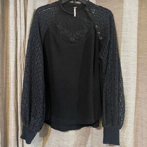 Free people black longsleeve high neck  blouse